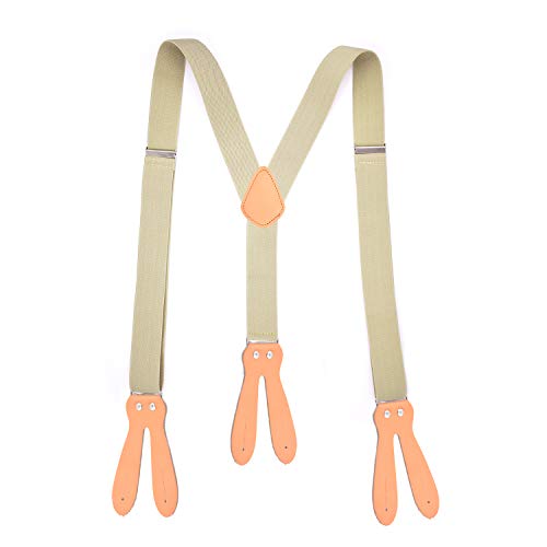 RIONA Herren Hochwertige Hosenträger mit Lederriemen zum Knöpfen in Y-Form für Damen und Herren- verschiedene Uni Farben Heavy Duty Elastizität Einstellbare Cover