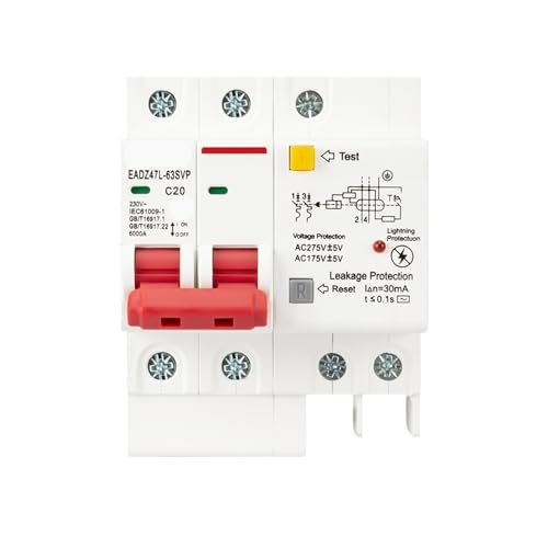 230V 2P SPD Residual Current Circuit Breaker with Overload Overvoltage RCBO RCCB 1Pcs(6A)