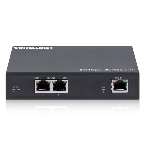 Image of Intellinet 2-Port Gigabit PoE++ Extender, 60W Budget, IEEE 802.3bt | Adds 328 ft. PoE reach; powers cameras, access points or VoIP phones via IEEE 802.3bt /at /af metal housing |561600