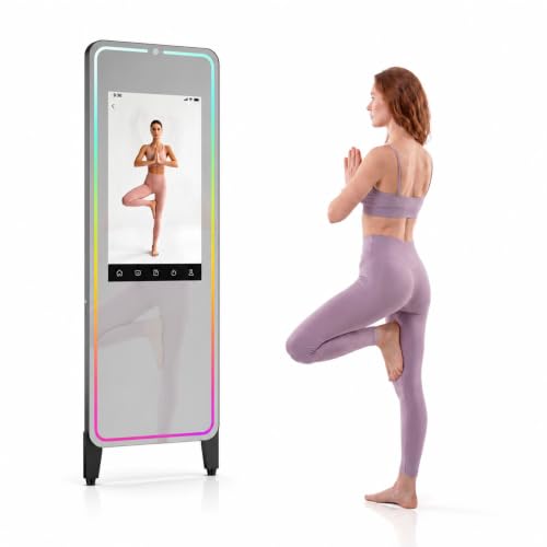 HARZHI Smart Gym Mirror with 32 FHD Touchscreen 63 Full-Length Smart Fitness Mirror Android OS Voice Control for Home Gym Yoga Dance & Full-Body Training