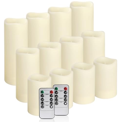Image of 12-Pack LED Flameless Candles with Remote Control - Battery Operated, Timer, Dimmable, 3D Flame Flickering , Perfect for Halloween Christmas Parties,Wedding,Home Decor ,Gift and Special Occasions