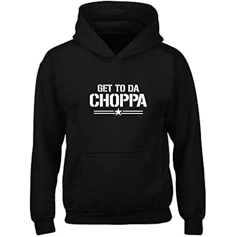 Crown Designs Get to Da Choppa Arnie Quotes Gift Unisex Hoodies for Men, Women & Teenagers - Black / Small Cover