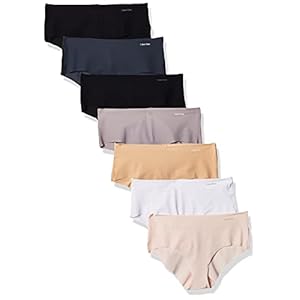 Calvin-Klein-Womens-Invisibles-Hipster-Multipack-Panty Calvin Klein Women's Invisibles Seamless Hipster Panties, 7 Pack, Black/White/Bare/Silverlock/Undertone/Subtle Bloom/Speakeasy, Medium
