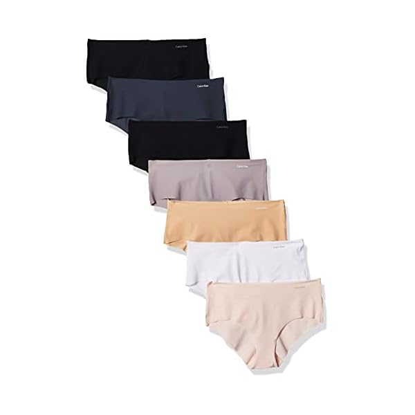 Calvin-Klein-Womens-Invisibles-Hipster-Multipack-Panty Calvin Klein Women's Invisibles Seamless Hipster Panties, 7 Pack, Black/White/Bare/Silverlock/Undertone/Subtle Bloom/Speakeasy, Medium