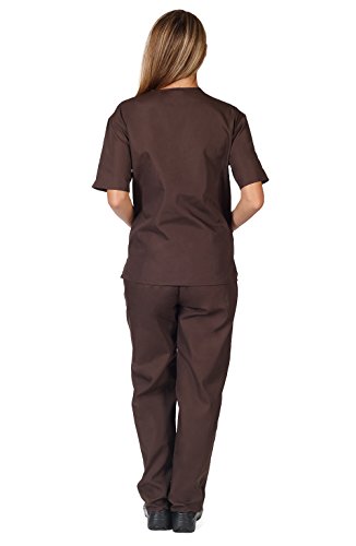 Women's Scrub Set - Medical Scrub Top and Pant, Chocolate, Large