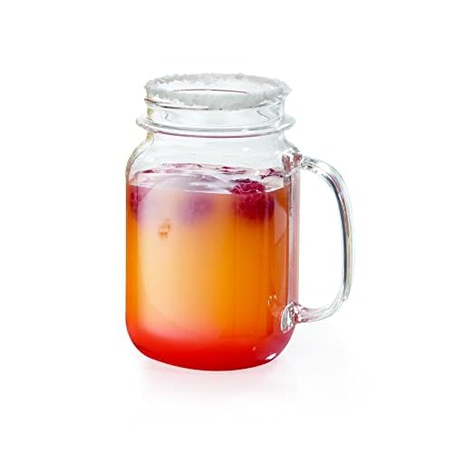 G.E.T. Shatterproof Plastic Mason Jars Style Drinking Glasses with Handles, 16 Ounce, 5″ Tall, Clear (Set of 4)