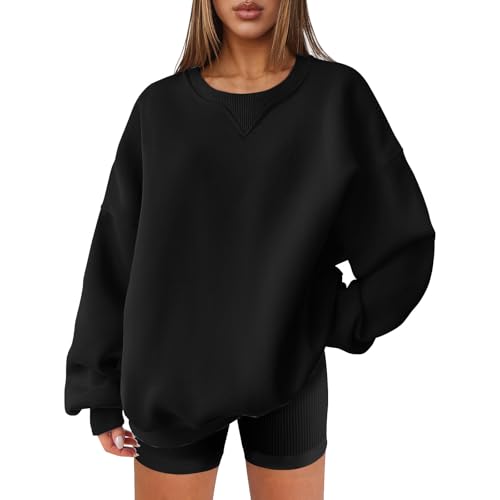 PBNBP Womens Loose Tops Dropped Shoulder Spring Fall Crewneck Cruise Sweatshirts Oversized Solid Color Long Sleeve Classy Clothes