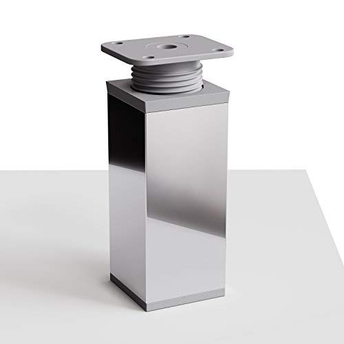 Furniture Legs, Pack of 8, Height Adjustable | Angular Profile: 40 x 40 mm | Design: Chrome | Sossai MFV1-CH | Height: 60 mm +20 mm | Wood Screws Included - Image 2