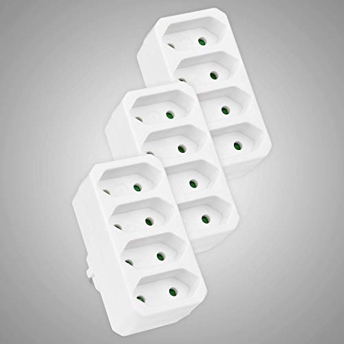 HEITECH 4 Fach Steckdosenadapter - Mehrfachsteckdose ohne Schalter, Belastbarkeit bis max. 2300W - 3er Pack Adapterstecker Mehrfachstecker