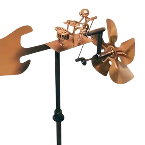 Molino de viento de metal hecho a mano, escultura cinética de viento, decoración de jardín, figuras artísticas de Rockins, veleta de viento, estatuas de música percusionista, molino de viento para