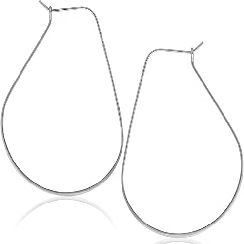 925 Sterling Silver Plated Dangle Earrings for Women - Hoop Earrings for Women, Large Oval Drop Dangles, Delicate Wire Lightweight Dangly Teardrop Thin Hoops, Hypoallergenic - 2.3