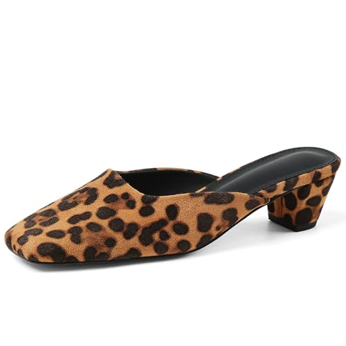 Women's Black Mules Block Kitten Heels Closed Square Toe Slip On Slingback Casual Dress Shoes