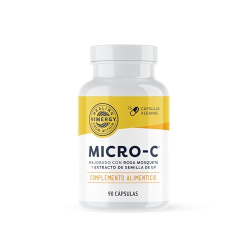 Vimergy Micro-C Vitamina C Cápsulas – 90 Dosis de Prueba – Vitamina C 500mg en Forma Menos Ácida – Escaramujo – Ayuda al Sistema Inmunológico y Musculoesquelético - Sin Gluten - Kosher - Vegano