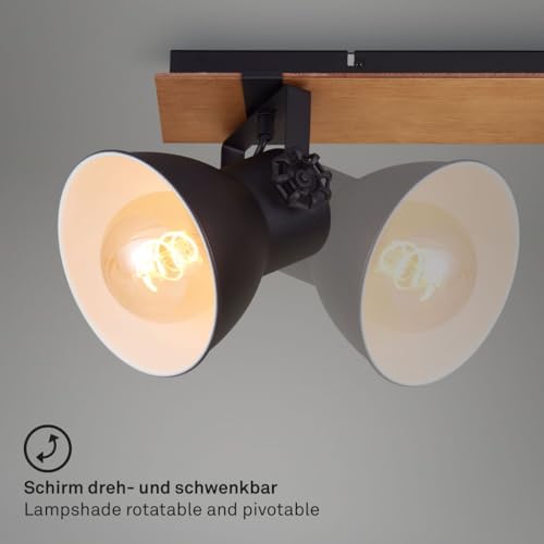 Plafonnier rétro bois Briloner Leuchten à 3 lampes E27 noir et blanc