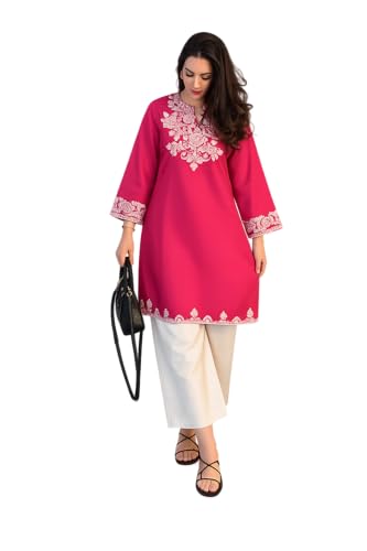 Image of Women's Cotton Embroidered Kurta with Plazzo