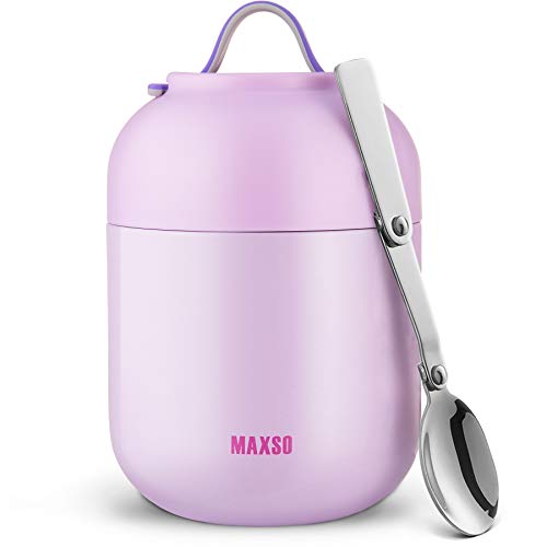 Termo Para Comida 500 & 700ml Logeeyar - Termo de sopa con aislamiento al vacío de acero inoxidable con cuchara plegable 500 & 700 ml rosa (púrpura, 700ml)
