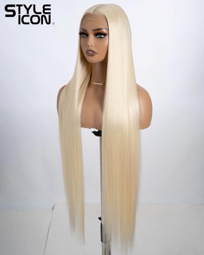 Style Icon Super Long Straight Lace Front Wig for Women 38 Inch Blonde Long Straight Hair T Part Wig Pre Plucked with Baby Hair Synthetic Heat Resistant Fiber (613) - Image 3