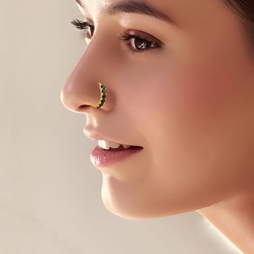 Image of VAMA FASHIONS Silver Gold Rosegold Crystal Stone Piercing Ring Nose Pin Pierced Hole Type Nosepin for Women & Girls