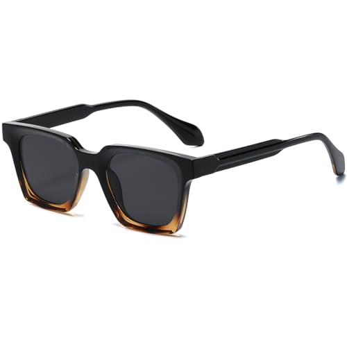 Fashion Square Sunglasses for Women Men Trendy Classic Square Frame Sun Glasses Designer Style (Black Leopard/Grey)