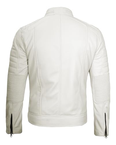 Image of fjackets Leather Jacket Men Real Lambskin - Cafe Racer Moto Style, Stand Collar Zip Up Jacket