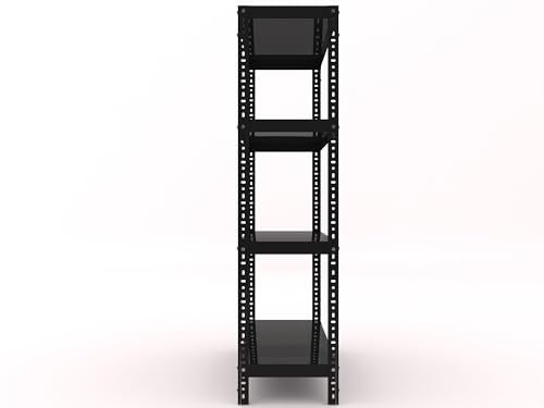 Image of Space Saving Iron Metal Rack Adjustable Section Rack & Shelves Industrial Storage Shelving Unit 4 Shelf 24 Gauge Shelf 18 Gauge Angle (Black, 09 inch D x 23 inch L x 36 inch H)
