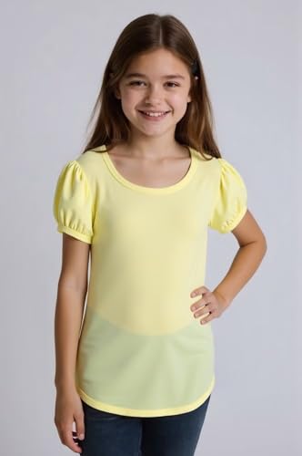 Image of Huata Girls Short Puff Sleeve Tee Basic T-Shirt 2 Packs Crewneck