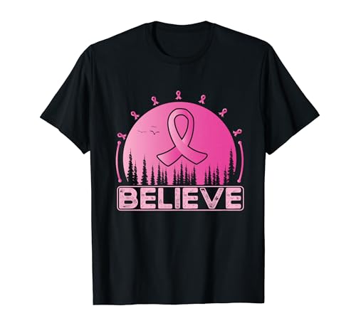 Cinturón rosa para mujeres sobrevivientes de Believe Breast Cancer Awareness Camiseta