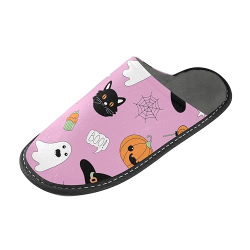 Pantuflas de Halloween con diseño de calabaza y gato negro para mujer, pantuflas de casa de espuma viscoelástica para casa, zapatos de dormitorio, multicolor, 40/41 EU