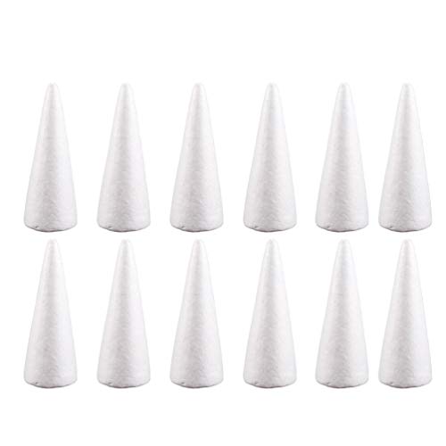 12pcs Craft Foam Cone Cone Christmas Tree Shapes DIY Craft Art Accessories 15cm, White