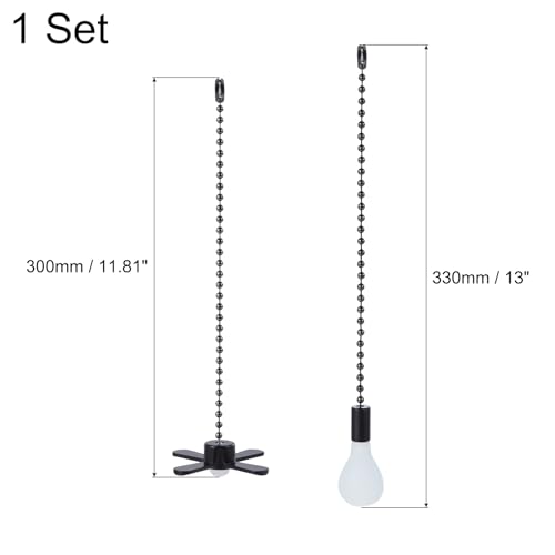 Image of uxcell 13 Inch Ceiling Fan Pull Chain Extender Sets, 2 Pcs Beaded Ball Fan Pull Chain with Decorative Light Bulb and Fan Cord for Ceiling Light Lamp Fans, Black