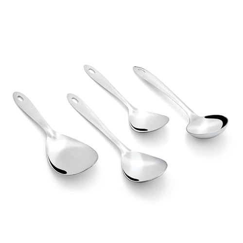 Image of Montavo by FnS 4 Pieces Stainless Steel Serving Spoon Set | 1 Gravy Ladle, 1 Rice Server, 1 Medium Veg Serving Spoon & 1 Small Veg Serving Spoon | Kitchen Serving Tools for Home & Dining