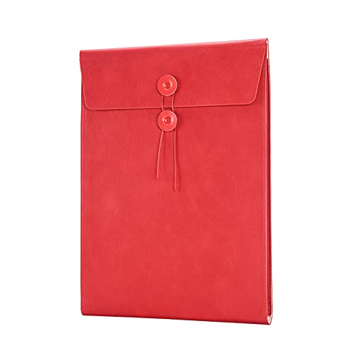 Enyuwlcm PU Leather A4 File Folder Document Holder Filing Envelope Project File Portfolio with String Tie Closure 3/4 Inch Expansion Red