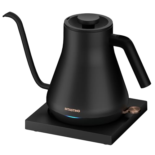 Electric Kettle, INTASTING Professional Gooseneck Kettles, 0.9L/30oz, 0.65mm Ultra-Fine Spout, Precise Water Flow Control, 304 Stainless Steel Inner, Auto Shut-Off, Boil Dry Protection, Matte Black