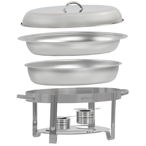 Mahlzeit Edelstahl Chafing Dish oval 5 Liter | Speisenwärmer rund, Wärmebehälter, Warmhaltebehälter Essen, Buffetwärmer | Bain Marie Rechaud, Chafing Dishes für Buffet Catering und Party – Bild 4