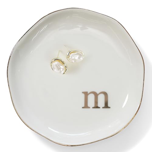 HOME SMILE Initials Ring Dish Jewery Tray with Personalized M-Mon...