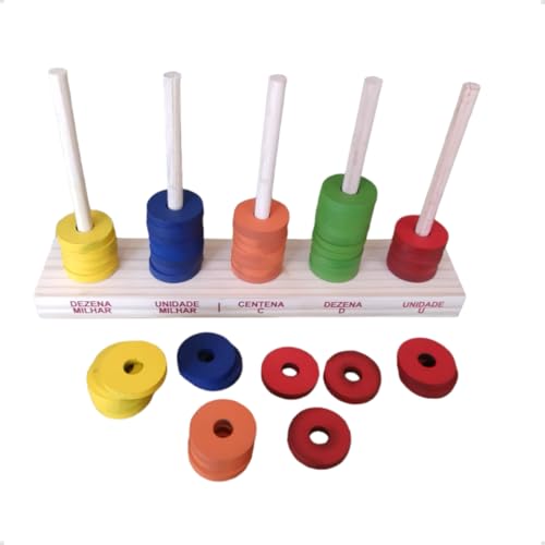 Ábaco Aberto com 5 Hastes e 50 Argolas Em Madeira Coloridas