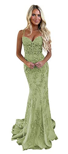 TIRAS Spaghetti Straps Lace Appliques Mermaid Prom Dresses for Women 2025 Tulle Long Ball Gown Evening Formal Dress CM177