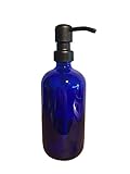 Industrial Rewind Blue Soap Dispenser with Matte Black Pump - 8oz Cobalt Blue Glass