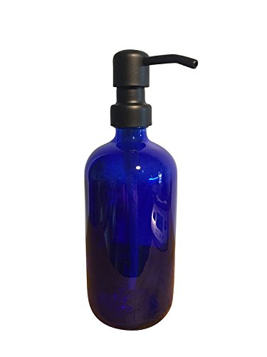 Industrial Rewind Blue Soap Dispenser with Matte Black Pump - 8oz Cobalt Blue Glass