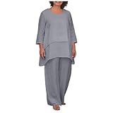 Traje de Pantalones Elegante para Mujer Conjunto Casual de Dos Piezas Talla Grande con Manga Larga y Diseño Moderno (Grey, XXXL)
