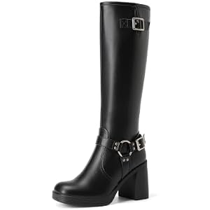 DREAM PAIRS Women's Platform Chunky Knee High Boots 7 Black