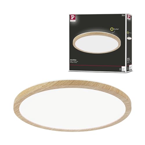 Paulmann 71033 LED Panel Atria Shine Deckenleuchte mit Backlight rund IP44 16W 1600lm 293mm Holzoptik Kunststoff 4000K Badleuchte