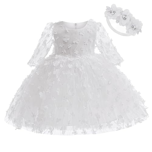 Baby Girl Bowknot Flower Dresses with Headwear Baptism Dress Infant Toddler Flower Girls Tulle Gown Wedding Birthday2