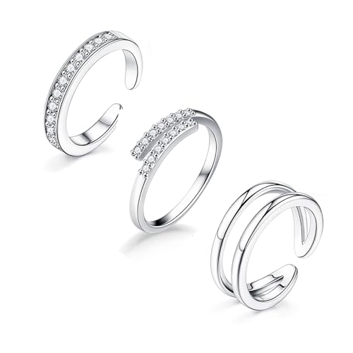 MOZAKA 3Pcs Toe Rings for Women Non Tarnish - Adjustable 14K Gold Plated Toe Ring Silver Dainty Open Toe Rings Set Waterproof Summer Beach Foot Jewelry
