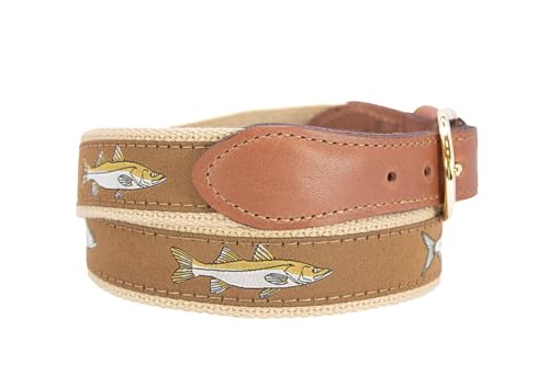 ZEP-PRO Backcountry Slam Men's Woven Ribbon Belt – Repeating Game Fish Ribbon With Tan Full Grain Leather Tabs – 1.25" Wide Outdoor Lifestyle Accessory, Size 463