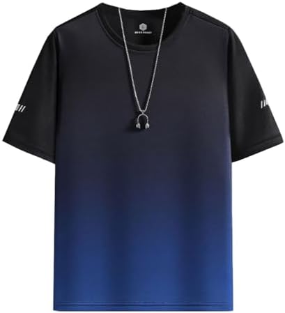 Anzn Men's Short Sleeve T-Shirt, Summer Wear, Sportswear, Big T, Gradient, Casual, Running Wear, Loose Fit, Stylish, Round Collar, Lightweight, Quick Drying, Breathable, Large Size, Spring, Summer