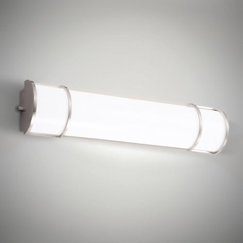 Image of ASD LED 30 inch Vanity Flush Mount Light Fixture, Linear Bathroom Lighting Bar | 3CCT, Dimmable, Energy Star, ETL Listed | 28W 2425LM 3000-5000K 120V | Long Bath Wall Sconce Over Mirror | Nickel