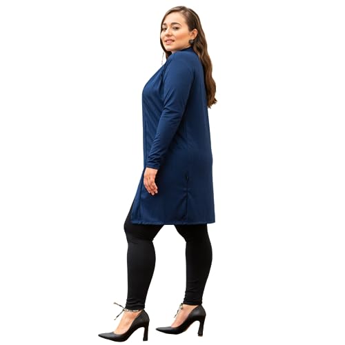 Cardigan Feminino Malha Canelada Manga Comprida Meia Estação (G1 (46-48), Azul Marinho Canelado)