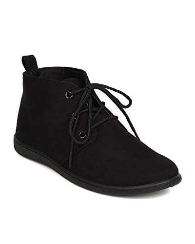 REFRESH FH51 Women Faux Suede Round Toe Lace Up Desert Bootie (10, Black)