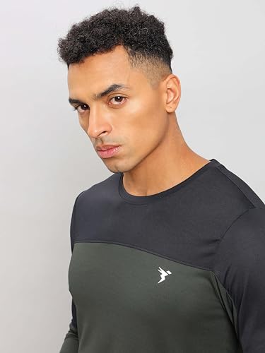 Image of TECHNOSPORT Men Colorblock Slim Fit Round Neck T-Shirt with TECHNOCOOL+ (Light Blue) Gym Tee Dry Fit T Shirt for Men Sports Top for Him